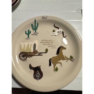 Unbranded Western Decorative Plate Dad Isaiah 12:3 Cream Good Horse Wagon Cactus